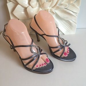 Silver Platinum High Heel Open Toe Sandals SZ 9.5